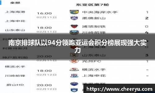 南京排球队以94分领跑亚运会积分榜展现强大实力